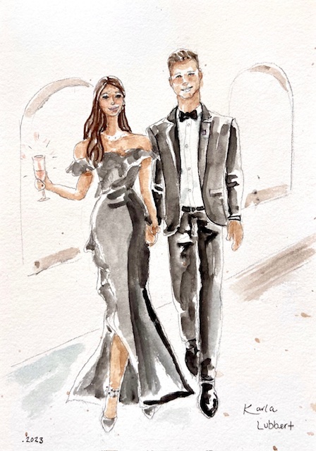 wedding watercolor live painting portrait