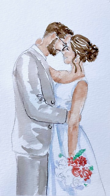 wedding watercolor live painting portrait