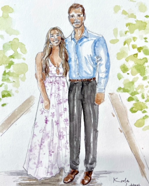 wedding watercolor live painting portrait
