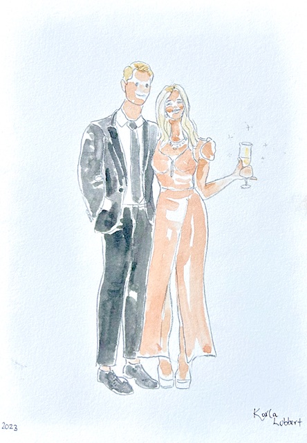 wedding watercolor live painting portrait