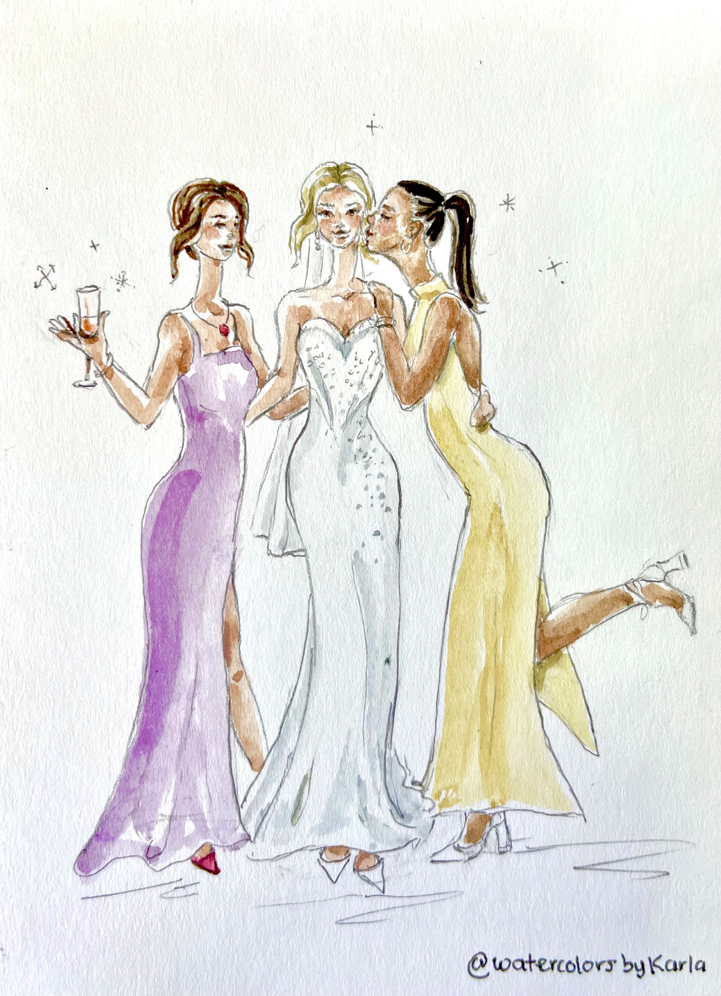 wedding watercolor live painting portrait