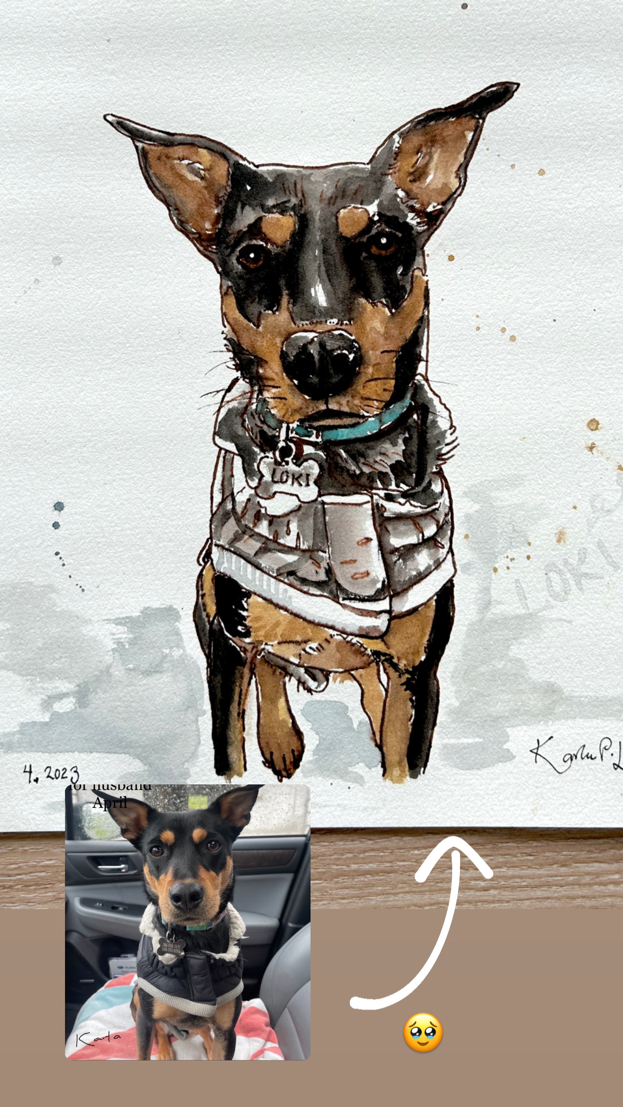 commission watercolor painting portait of a dog