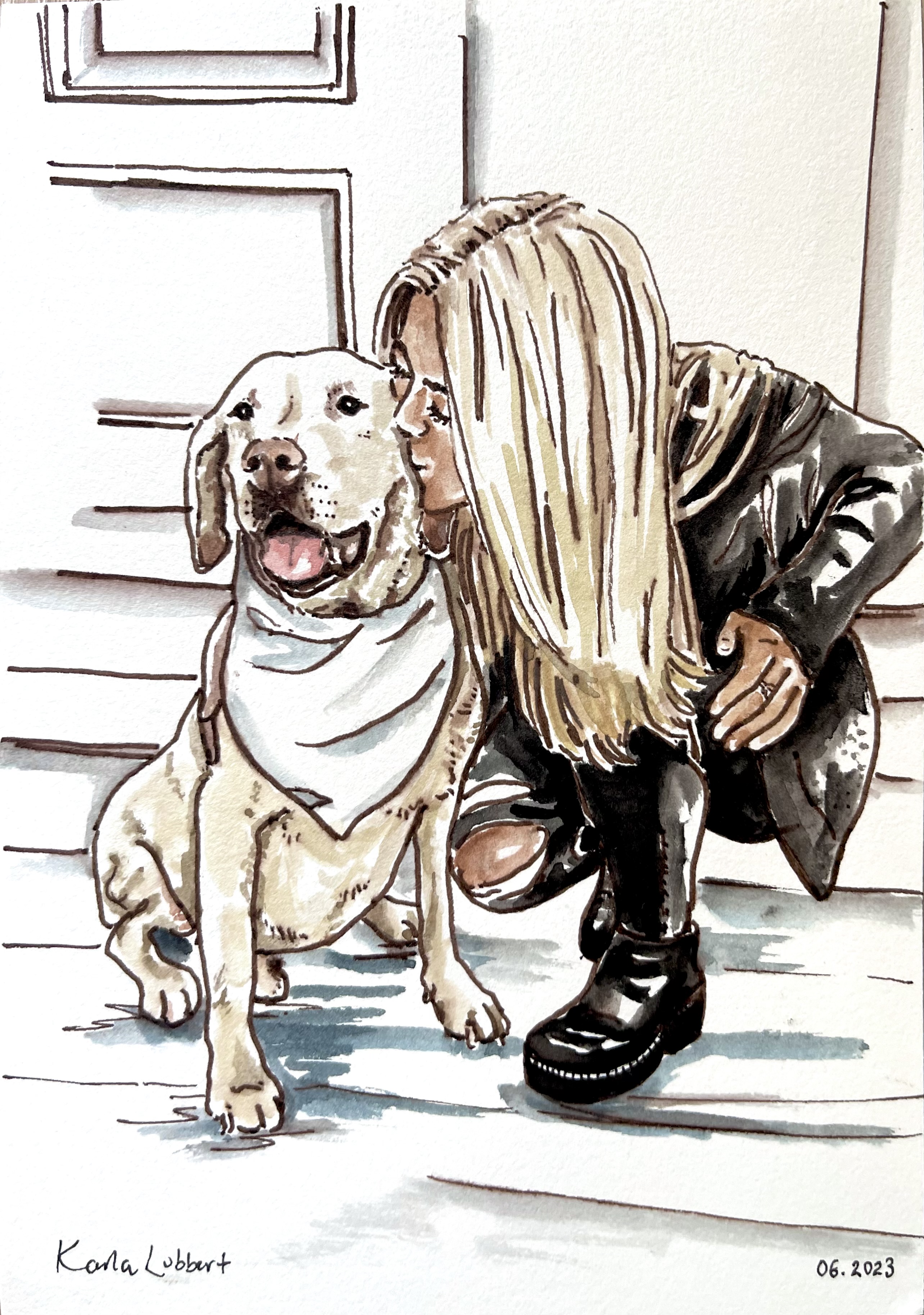 commission watercolor painting portrait of a cat