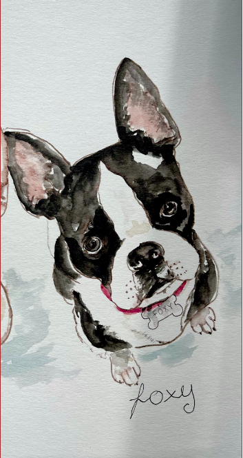 commission watercolor painting portait of a dog