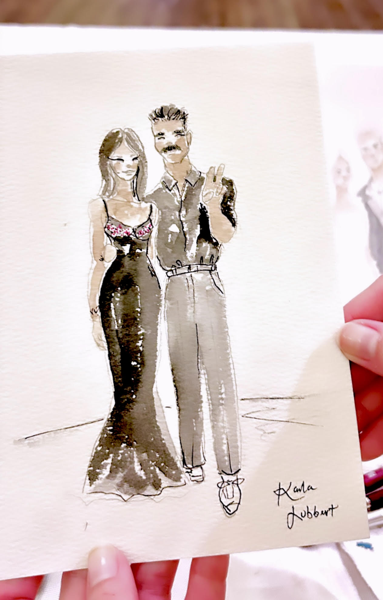 Watercolor portrait of guests at wedding in Shelter Island, California