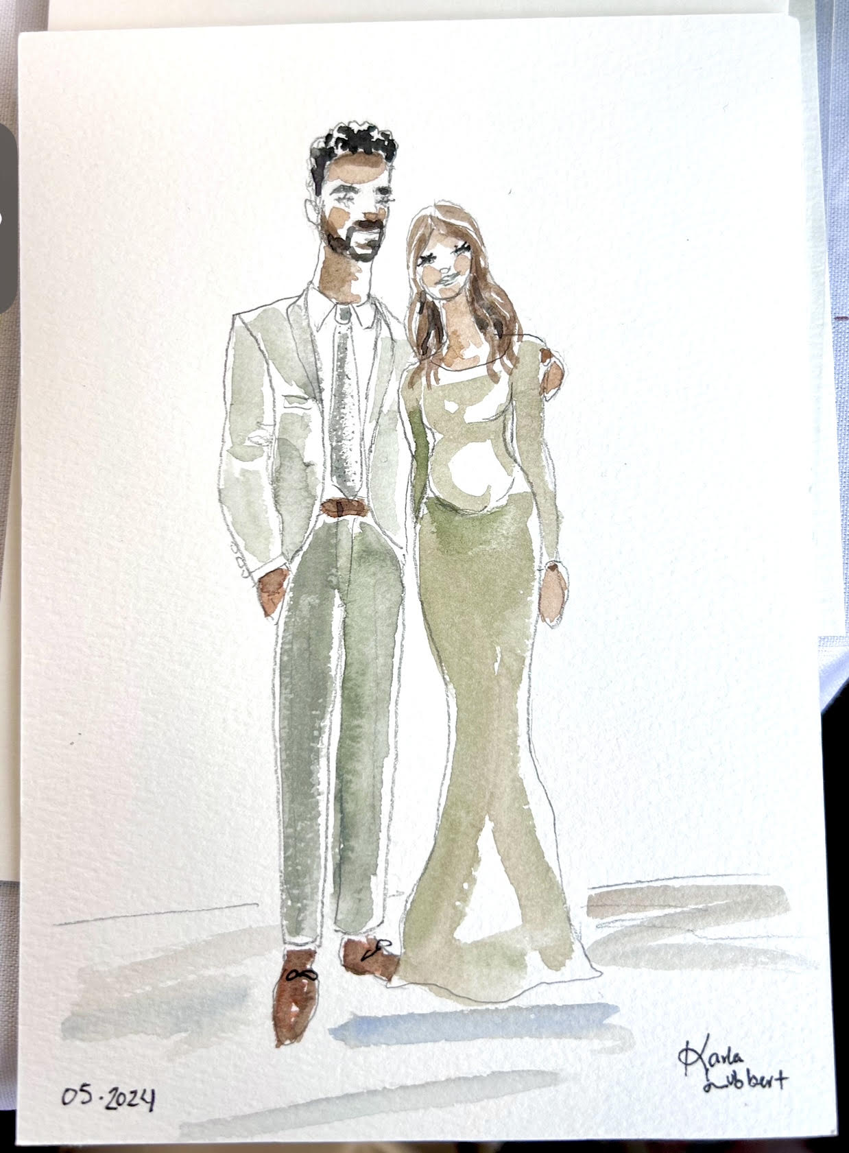 Watercolor portrait of guests at a wedding.