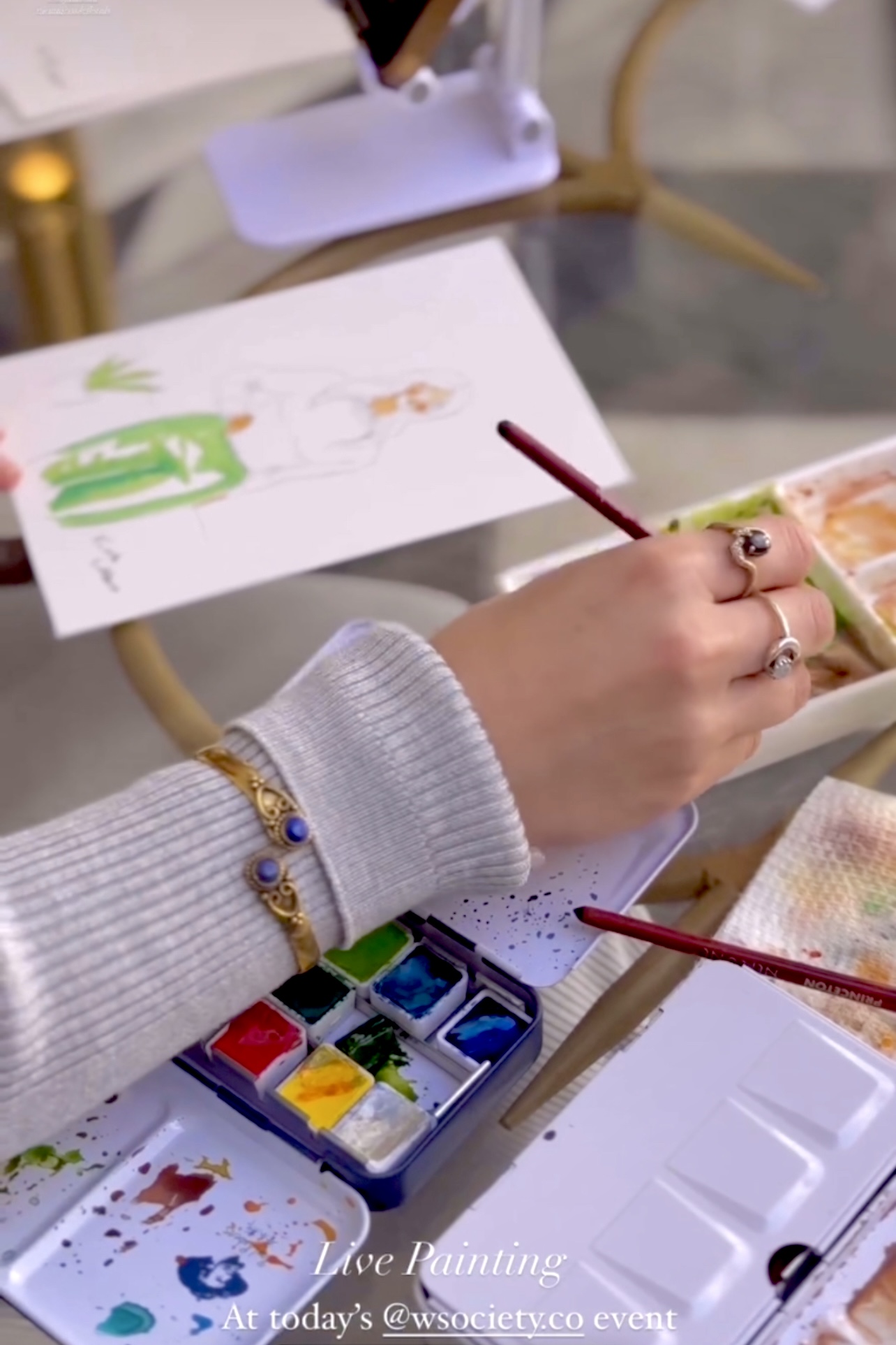 wedding watercolor live painting portrait