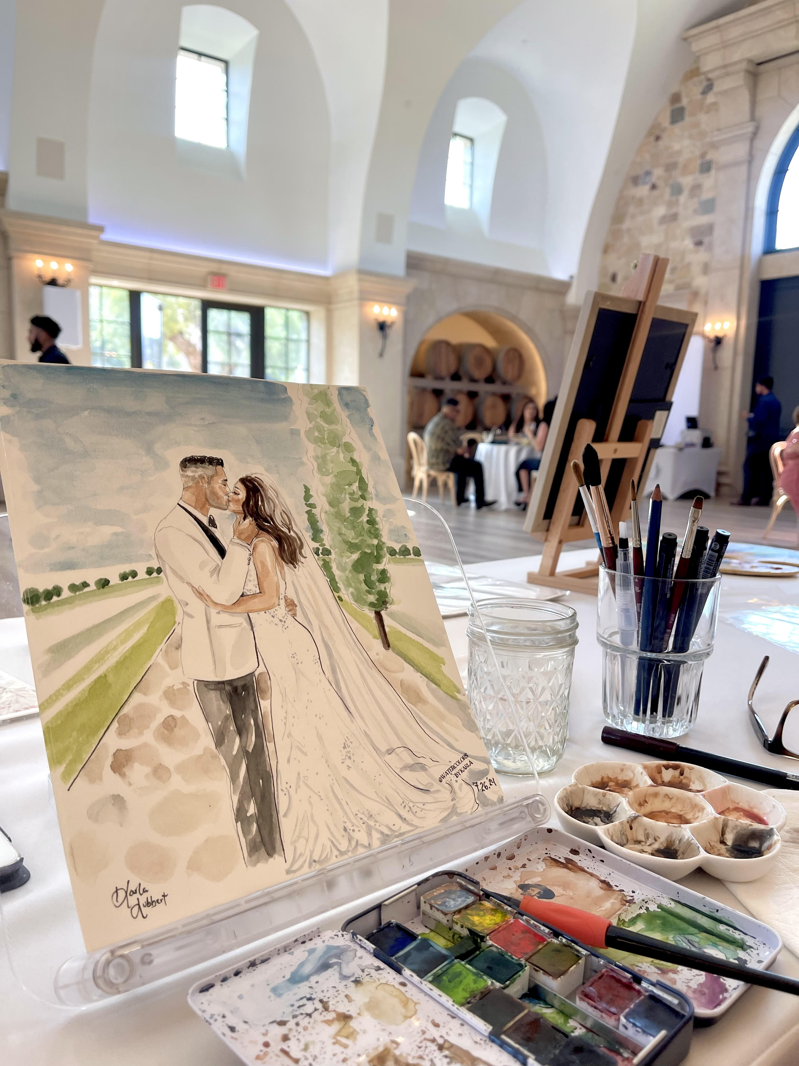 Painting bride and groom at Monserate Winery in Fallbrooke, California