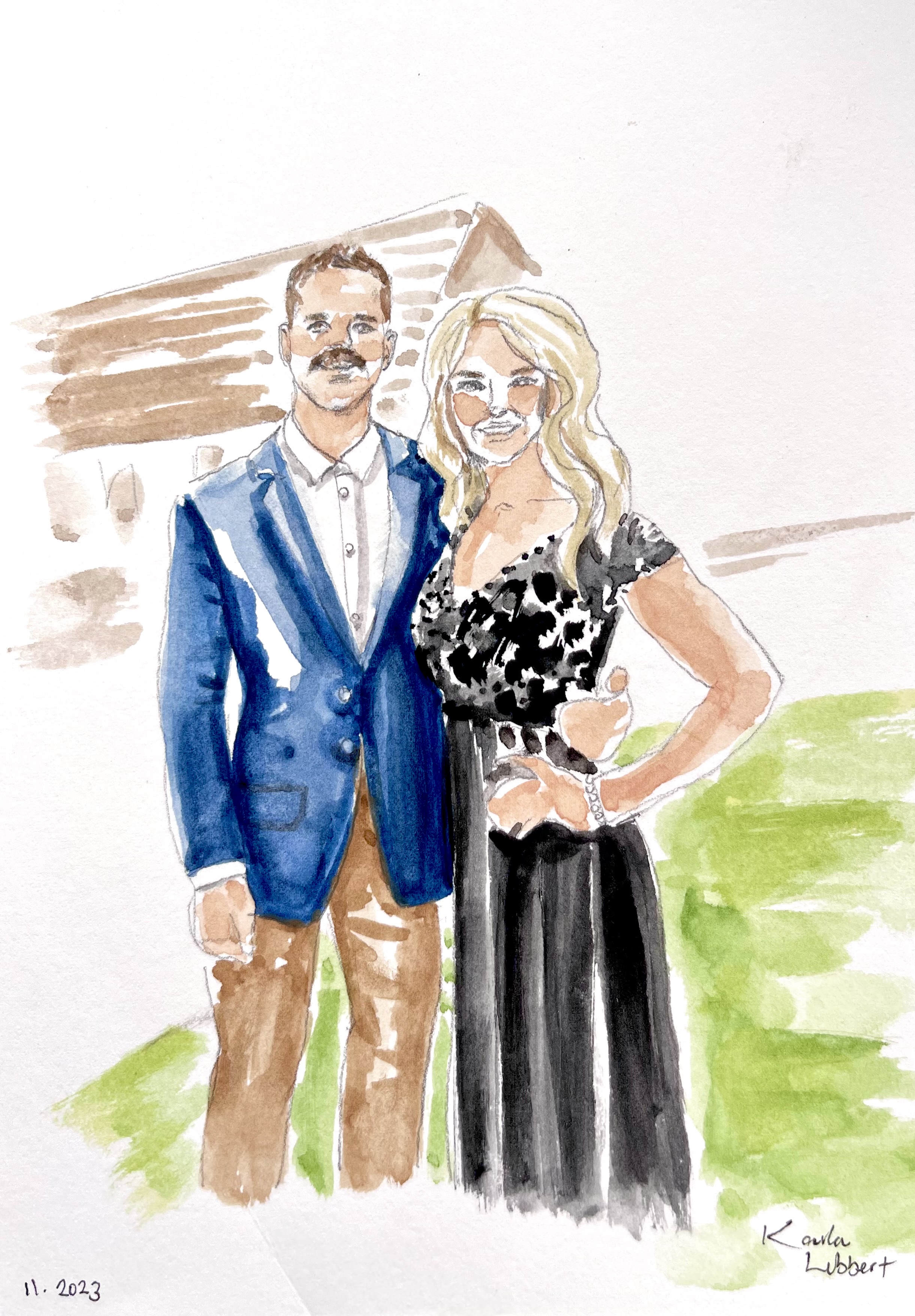 wedding watercolor live painting portrait