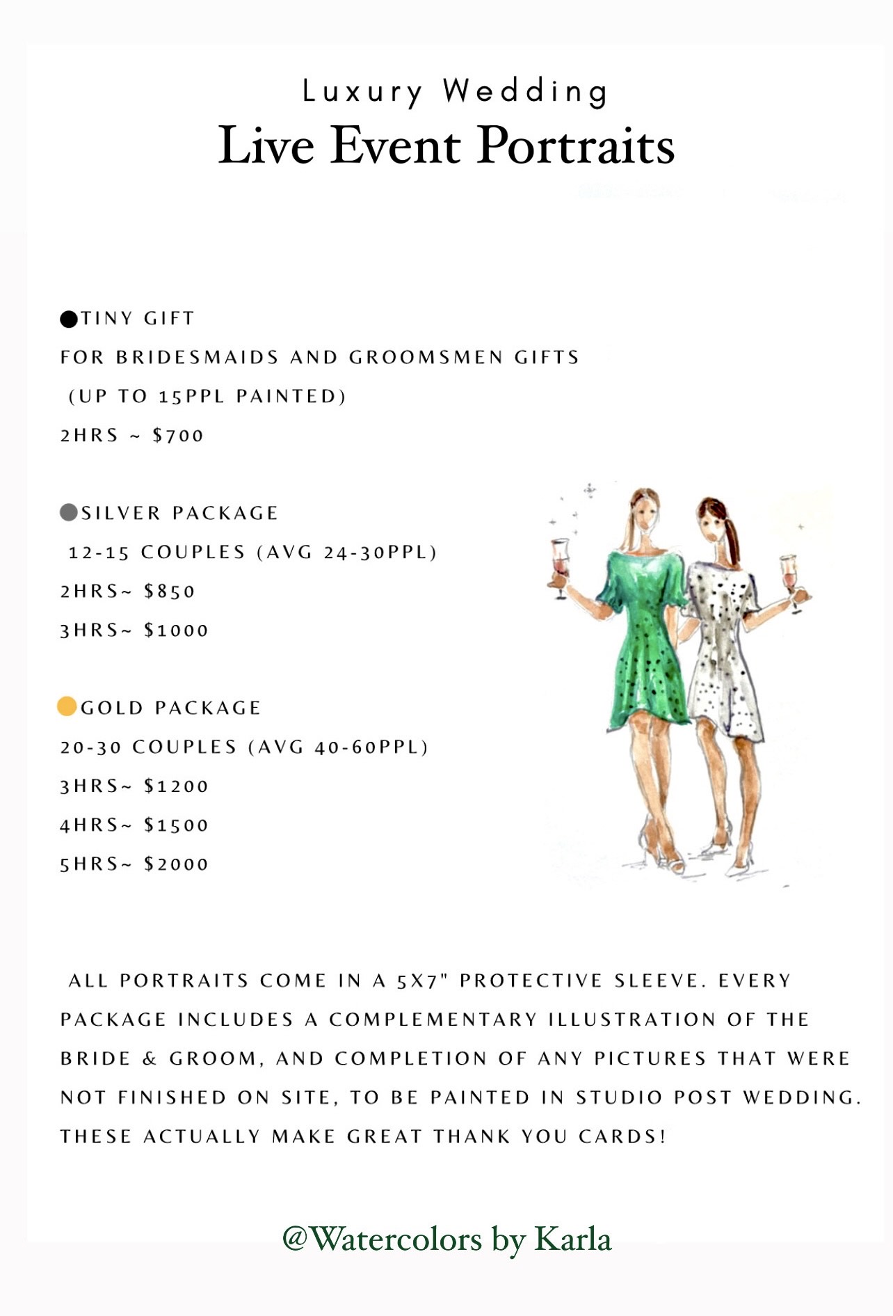 Watercolors By Karla - Live Event Painting Pricing