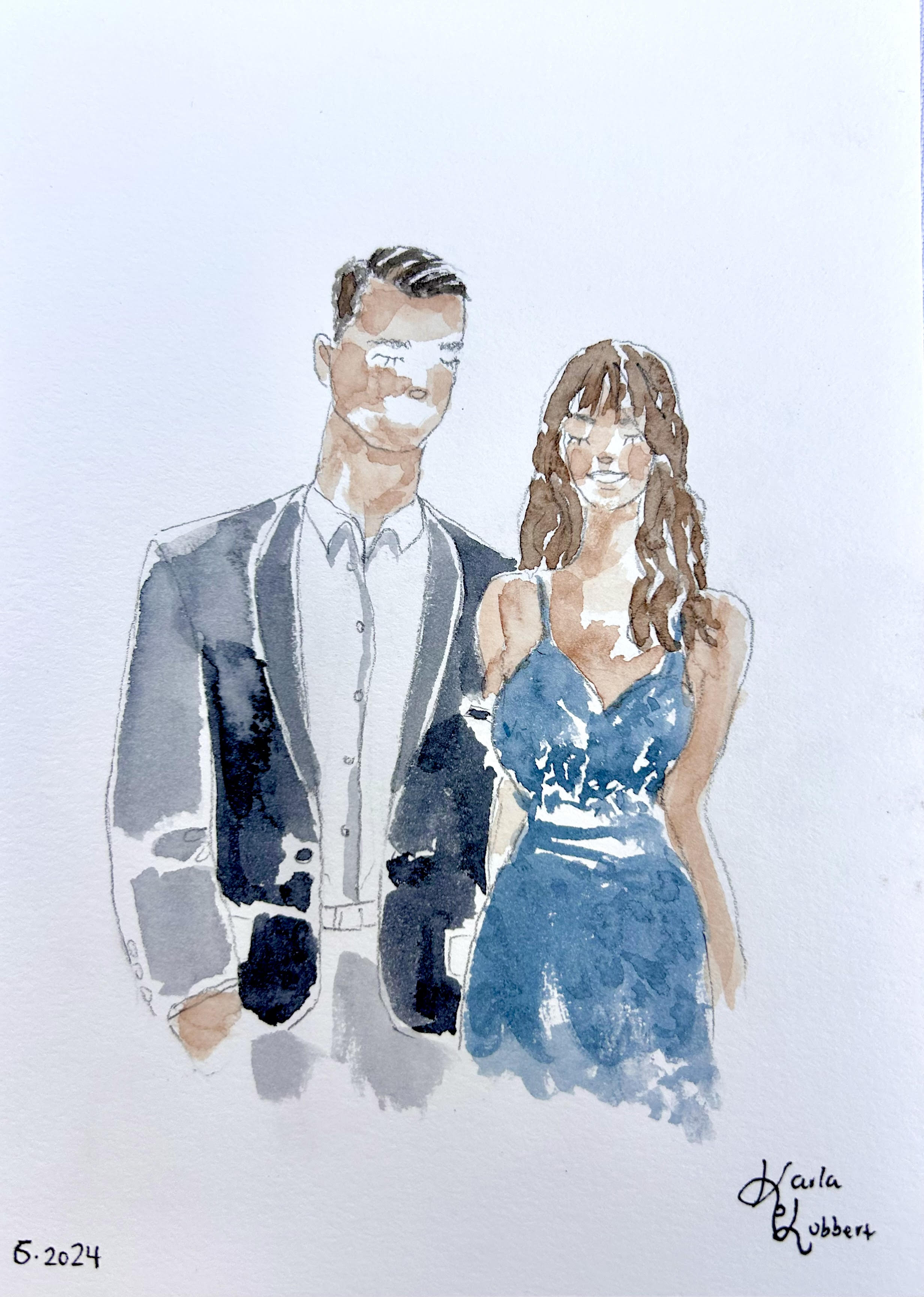 wedding watercolor live painting portrait