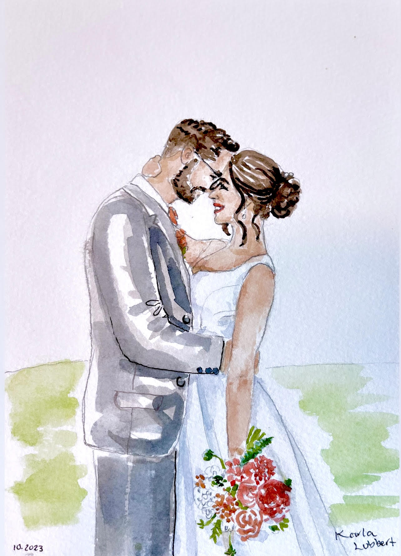 wedding watercolor live painting portrait